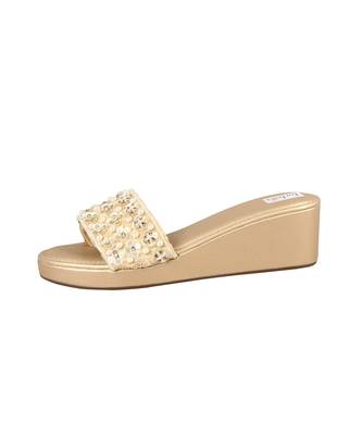 Gold Velvet Embellished Wedges 6