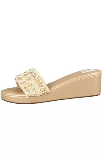 Gold Velvet Embellished Wedges