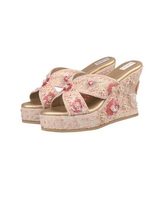 Pink Silk Embellished Wedges 1
