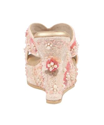 Pink Silk Embellished Wedges 3
