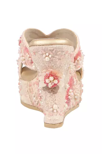 Pink Silk Embellished Wedges