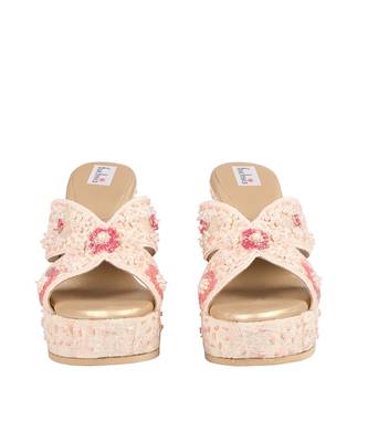 Pink Silk Embellished Wedges 4