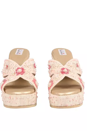Pink Silk Embellished Wedges