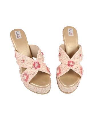 Pink Silk Embellished Wedges 5