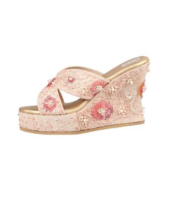 Pink Silk Embellished Wedges 6