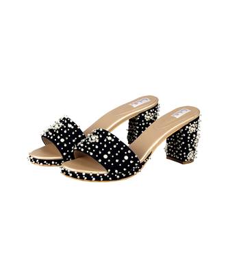 Navy Blue Velvet Embellished Wedges 1