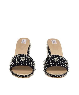 Navy Blue Velvet Embellished Wedges 4