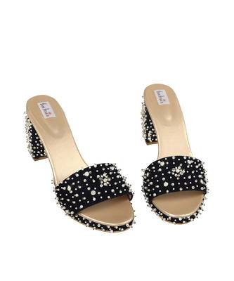 Navy Blue Velvet Embellished Wedges 5