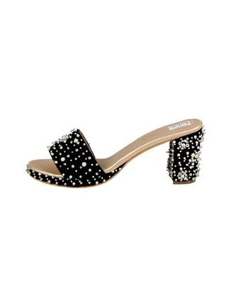Navy Blue Velvet Embellished Wedges 6