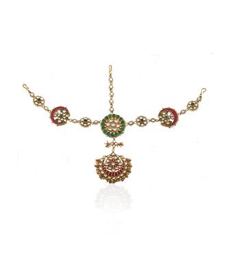Hair Band Pink Ball Tikka Green Centre Mathapatti 2