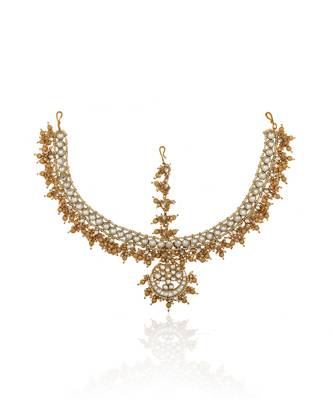 White Stone Mathapatti With Golden Balls 2