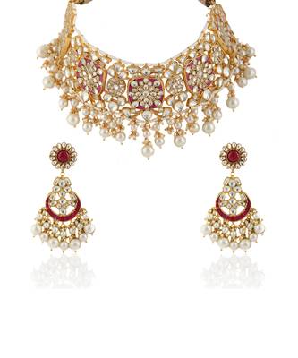 Pink And White Pearl Choker Necklace Set 2