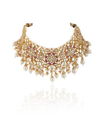 Pink And White Pearl Choker Necklace Set 4