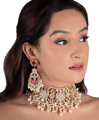 Pink And White Pearl Choker Necklace Set 1