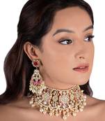 Pink And White Pearl Choker Necklace Set