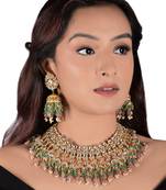 White Jadtar Stone Heavy Bridal Necklace Set Pastel Pink Beads And Jhumki