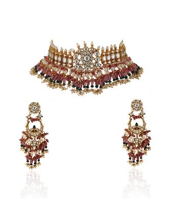 White Stone Necklace Set With Light Pink Beads And White Pearl 2