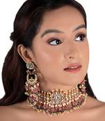 White Stone Necklace Set With Light Pink Beads And White Pearl