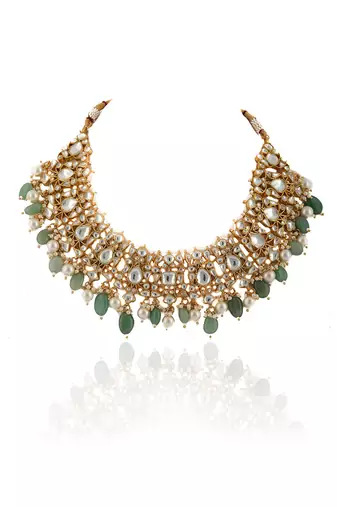 White Stone Necklace Set With Pearl And Sea Green Beads