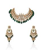 White Stone Necklace Set With Green Beads