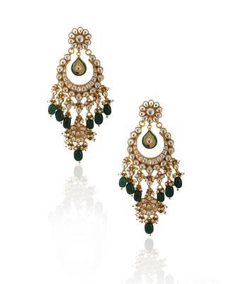White Stone Necklace Set With Green Beads 2