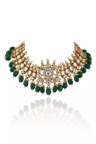 White Stone Necklace Set With Green Beads
