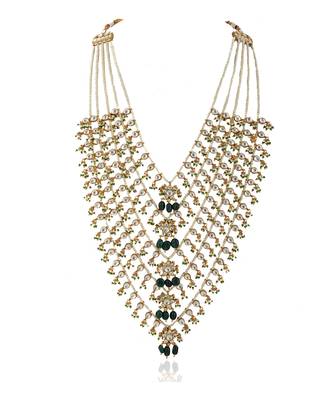 Green And White 5 Line Set Middle Flower Shape On Pearl String 2