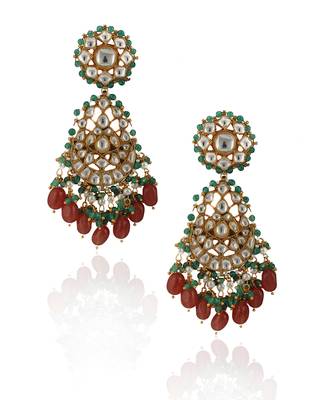 White Jadtar Stone With Pastel Pink And Green Heavy Bridal Necklace Set 3