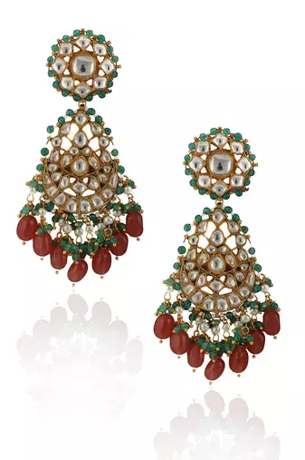 White Jadtar Stone With Pastel Pink And Green Heavy Bridal Necklace Set