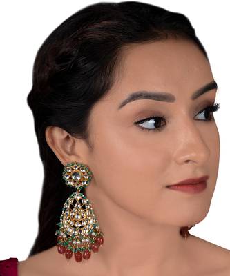 White Jadtar Stone With Pastel Pink And Green Heavy Bridal Necklace Set 4
