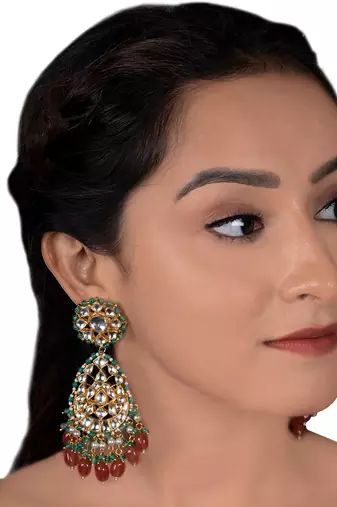 White Jadtar Stone With Pastel Pink And Green Heavy Bridal Necklace Set