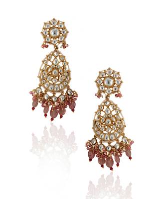 White Jadtar Stone Necklace Beaded Moti Work In Light Pink Beads With Pearl 4