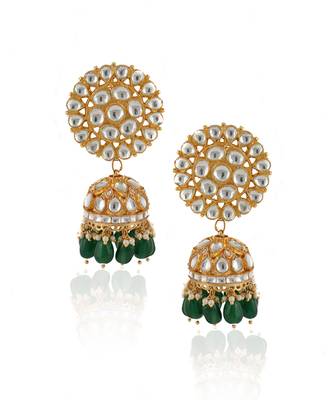 White And Green Jadtar Stone 2 Line Choker With Jhumki Bridal Set 4