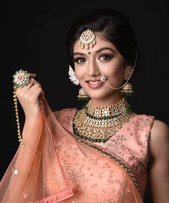 White And Green Jadtar Stone 2 Line Choker With Jhumki Bridal Set 1