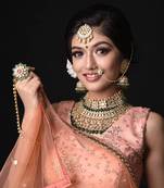 White And Green Jadtar Stone 2 Line Choker With Jhumki Bridal Set