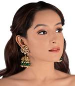 Small One Layer Choker Hanging With Green Beads With Star Shaped Jhumki