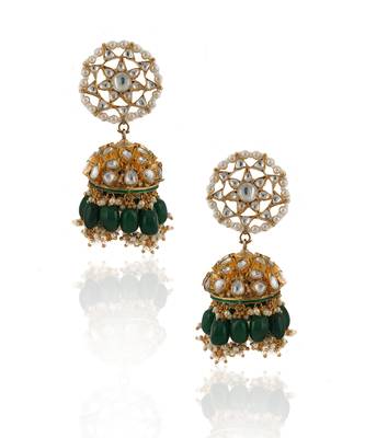 Small One Layer Choker Hanging With Green Beads With Star Shaped Jhumki 4