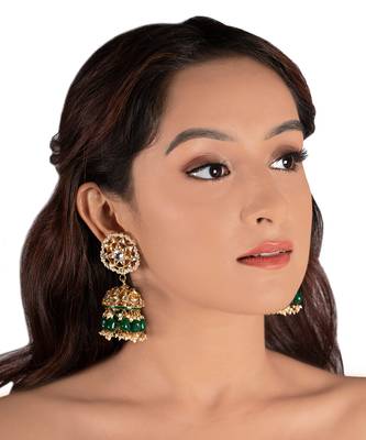 Lower Layer Choker Hangings With Pandadi And Green Beads With Star Shaped Jhumki 1