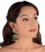 Lower Layer Choker Hangings With Pandadi And Green Beads With Star Shaped Jhumki