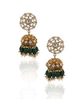 Lower Layer Choker Hangings With Pandadi And Green Beads With Star Shaped Jhumki 3