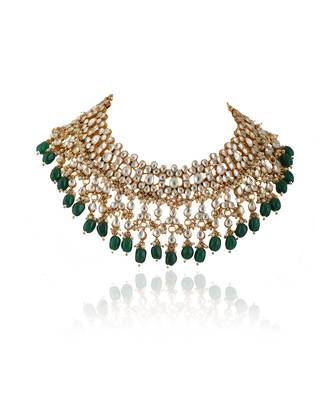 Lower Layer Choker Hangings With Pandadi And Green Beads With Star Shaped Jhumki 4