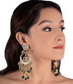 White Chand Baali With Golden Balls And Green Beads