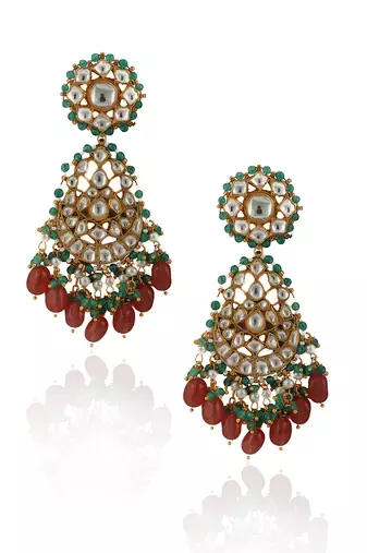 White Stone Earrings Light Green Hangings With Pastel Pink Beads