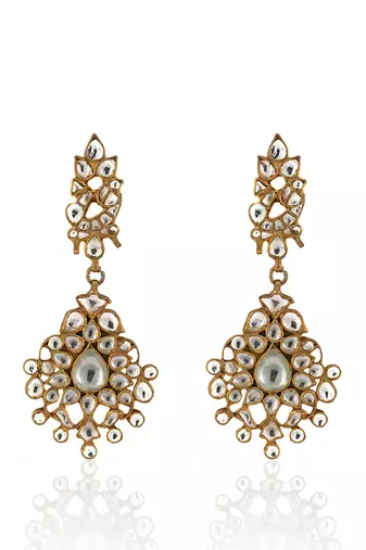 White Jadtar Stone Earrings