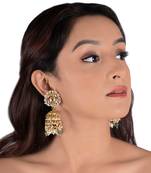 White Jhumki With Pearl And Sea Green Beads