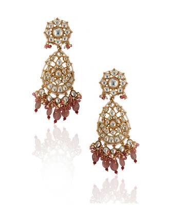 White Earrings With Pastel Pink Beads 2