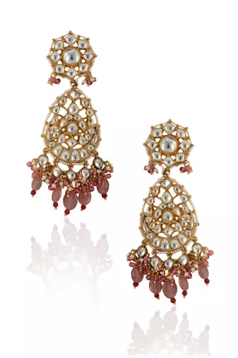 White Earrings With Pastel Pink Beads