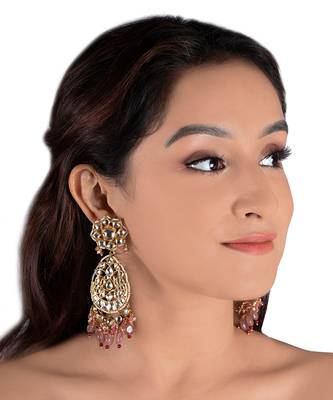 White Earrings With Pastel Pink Beads 1