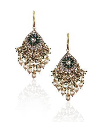 Baali Style Green And White Stone Earrings With Pearl 2