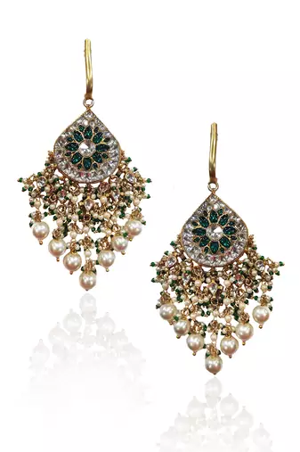 Baali Style Green And White Stone Earrings With Pearl